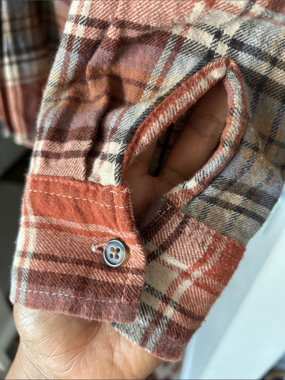 RSQ Rust Plaid Button-Down Shirt with Cream and Gray Stripes - Picture 5 of 6